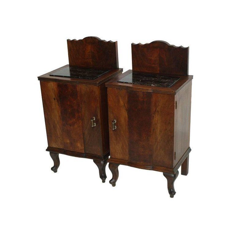 Early 19th Century Art Deco Pair Of Nightstands In Walnut With Black Marble Top photo furniture