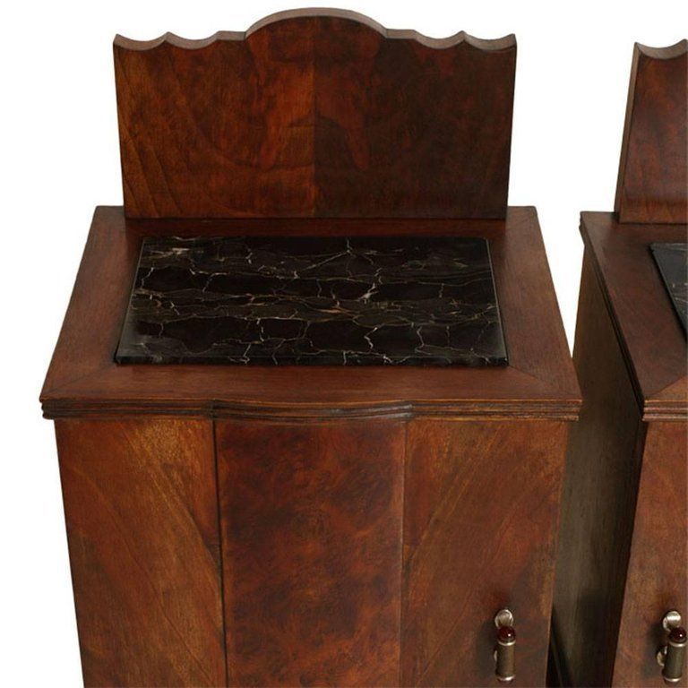 Early 19th Century Art Deco Pair Of Nightstands In Walnut With Black Marble Top photo Furniture