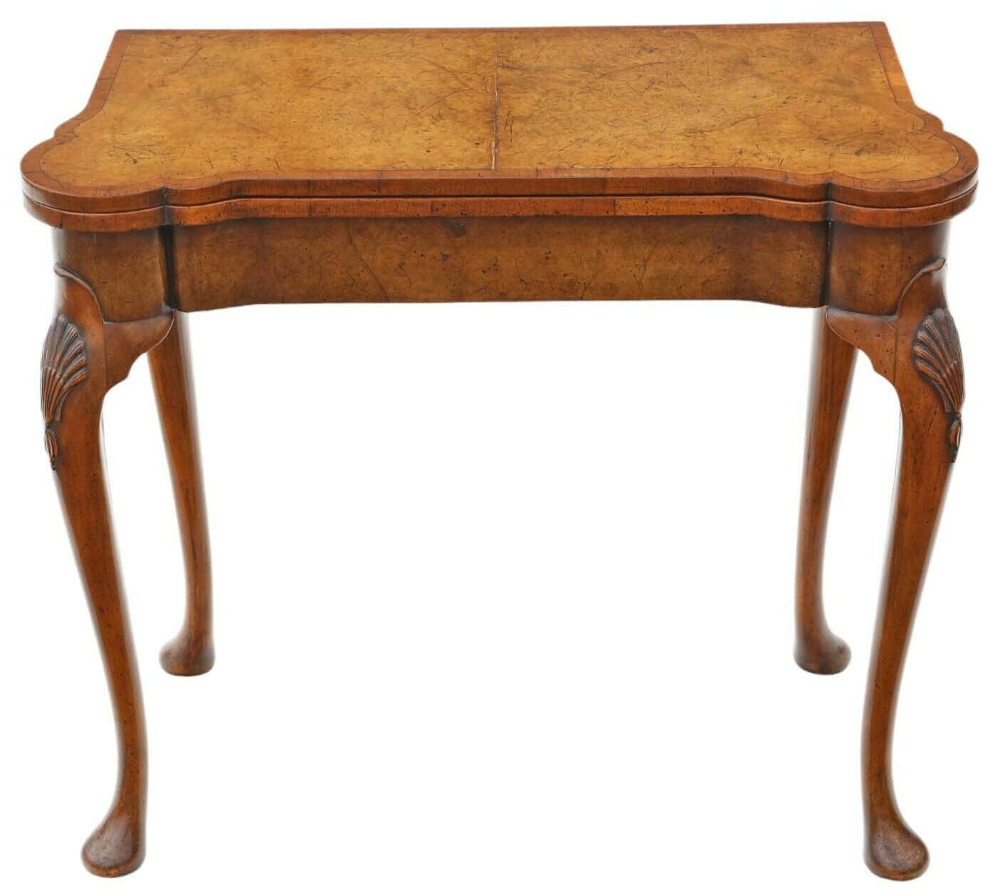 Antique Fine Quality Georgian Revival Burr Walnut Folding Card Or Tea Table photo vinterior