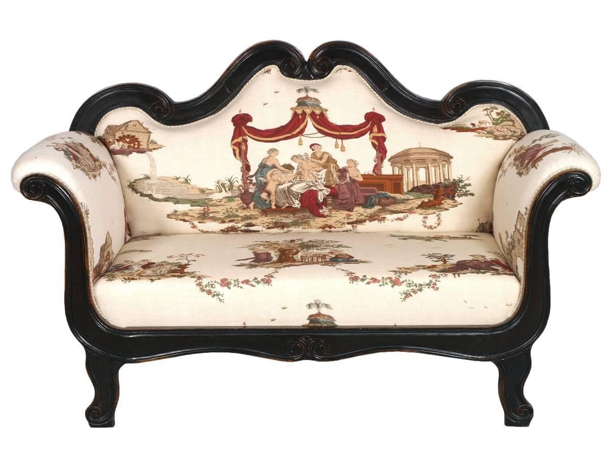 French 1930s Art Deco Sofa Settee "Barchetta" Empire Style Ebonized Walnut photo furniture