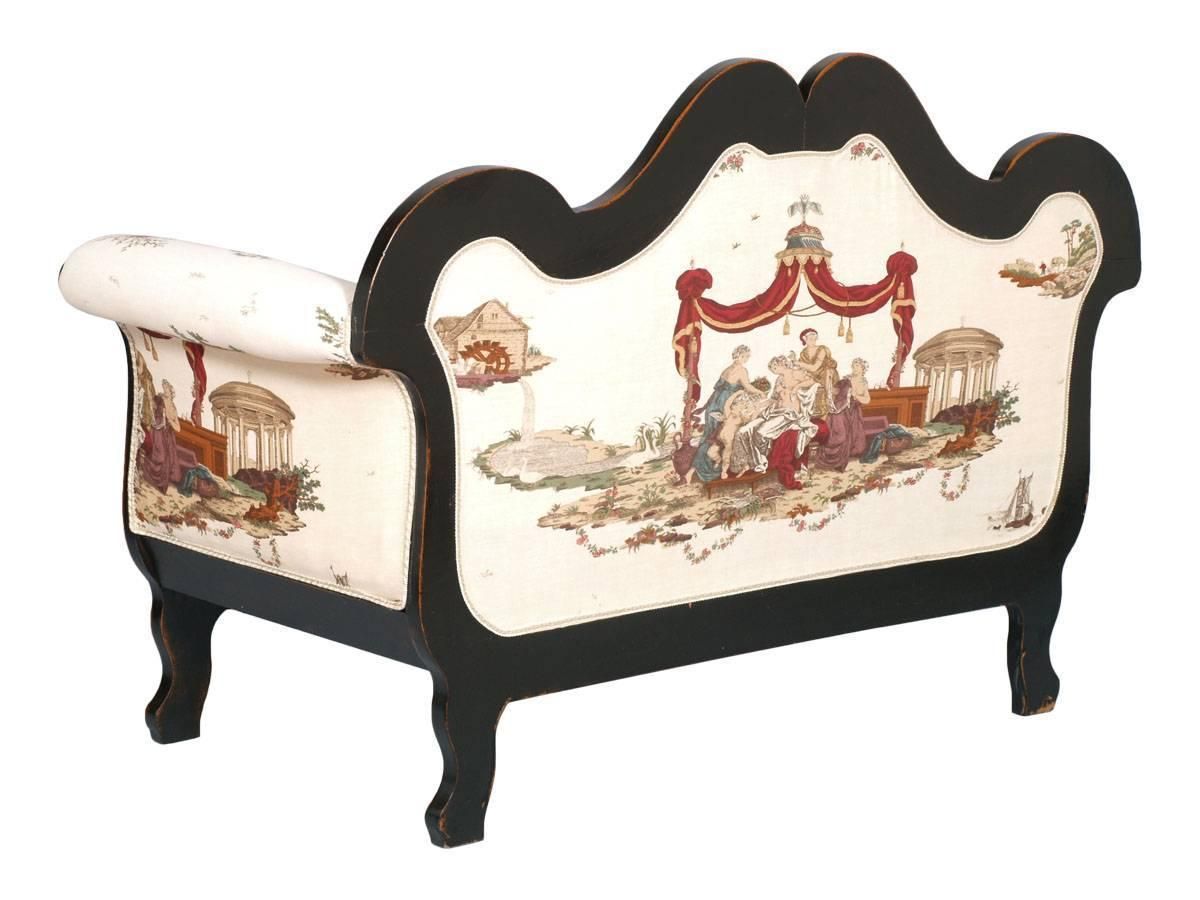 French 1930s Art Deco Sofa Settee "Barchetta" Empire Style Ebonized Walnut photo for sale