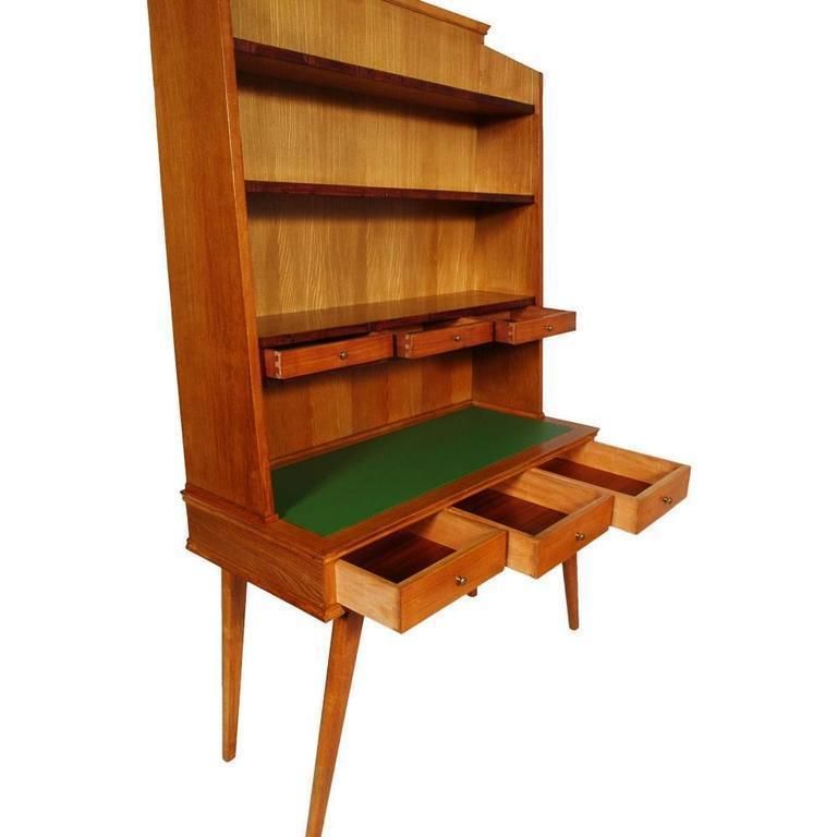 Mid Century Modern Desk With Bookcase Maple Wood Ico Parisi Style Period, 1950s photo Furniture