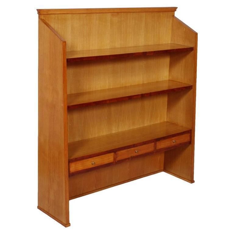 Mid Century Modern Desk With Bookcase Maple Wood Ico Parisi Style Period, 1950s photo vinterior