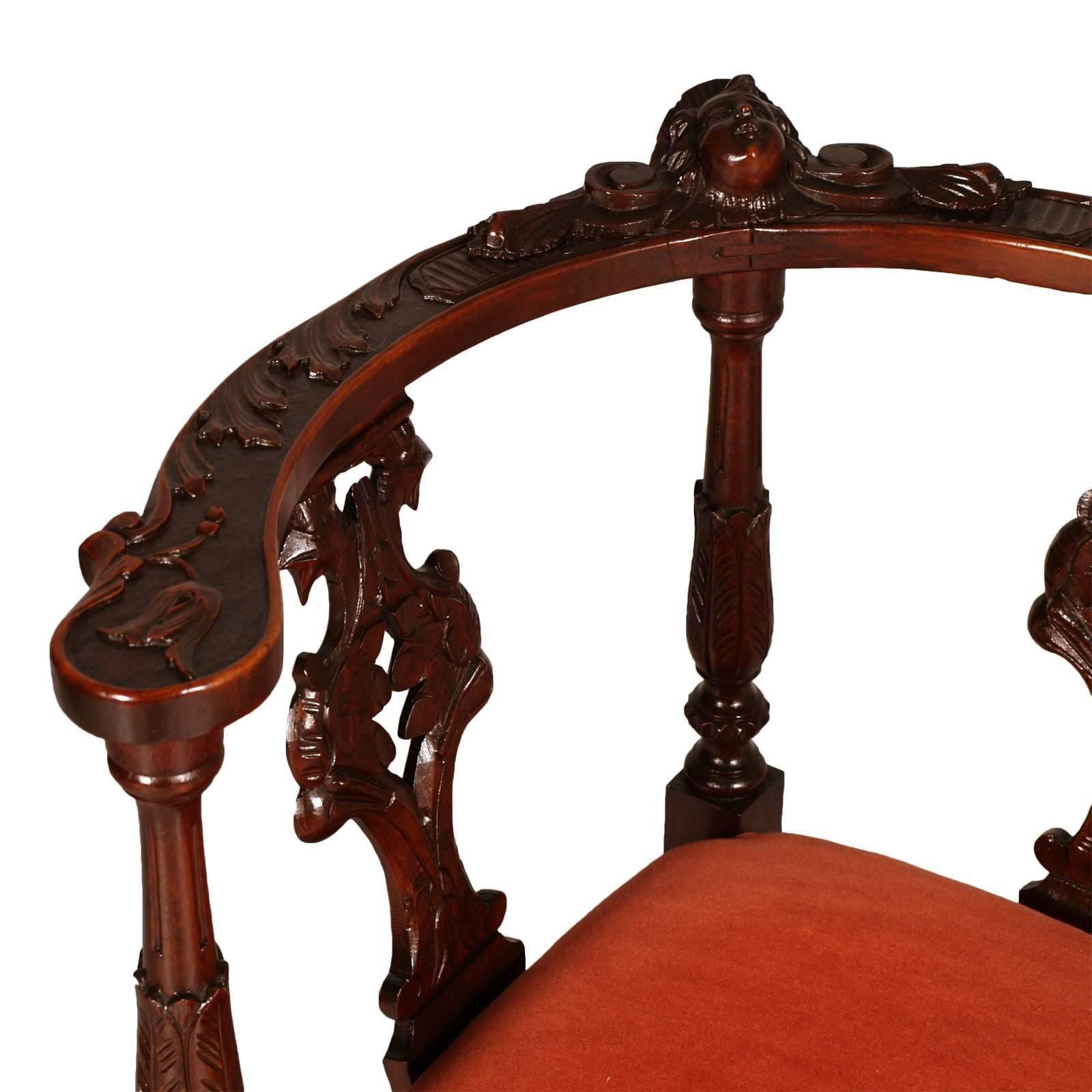Last 19th Century Sofa Armchairs Carved Walnut By Testolini Salviati, Venice photo vintage