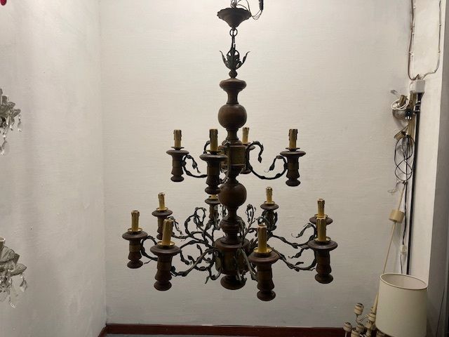 Large Wooden Tole Rustic Chandelier photo Lighting