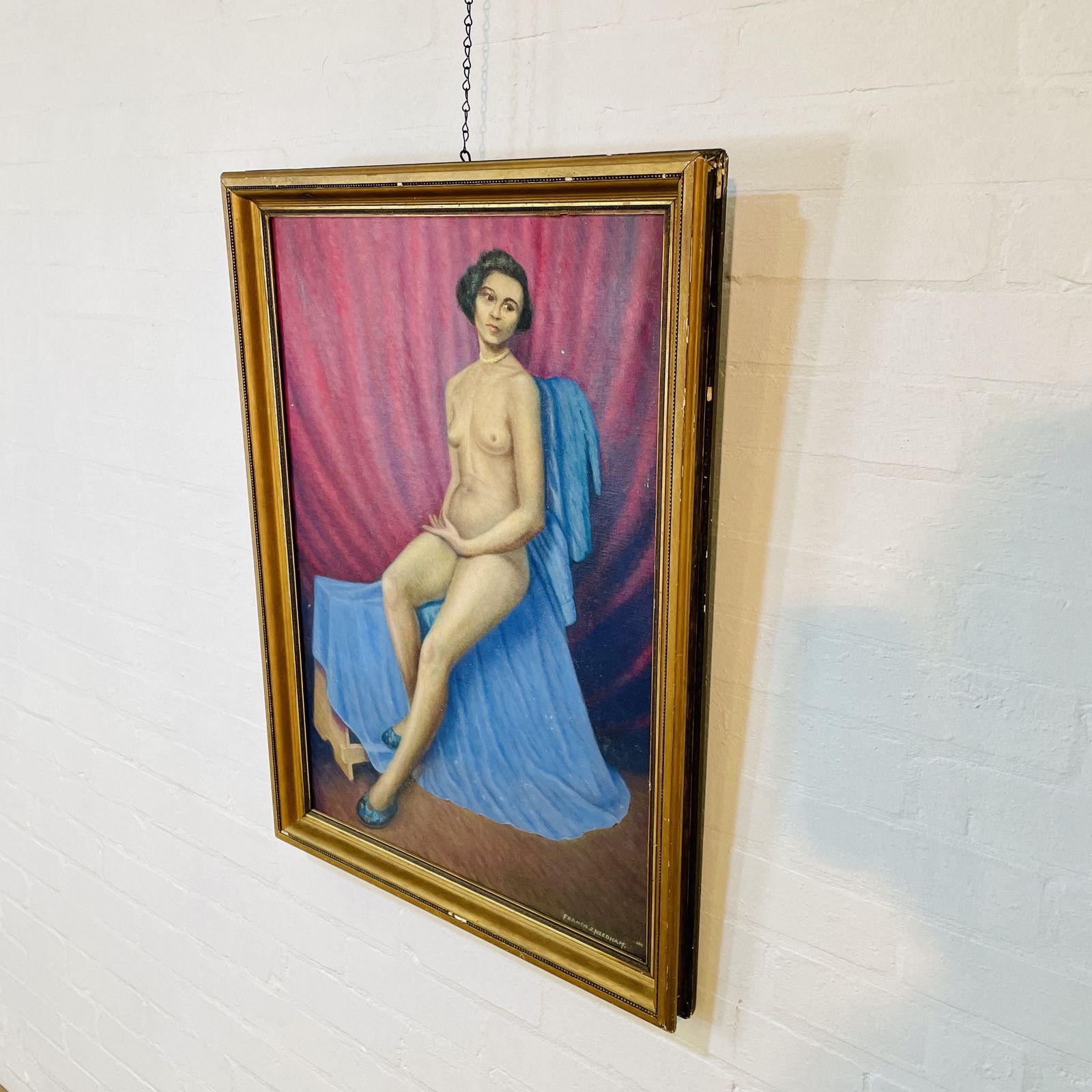 Nude Acrylic Painting, Framed + Signed Francis J. Needham photo Art