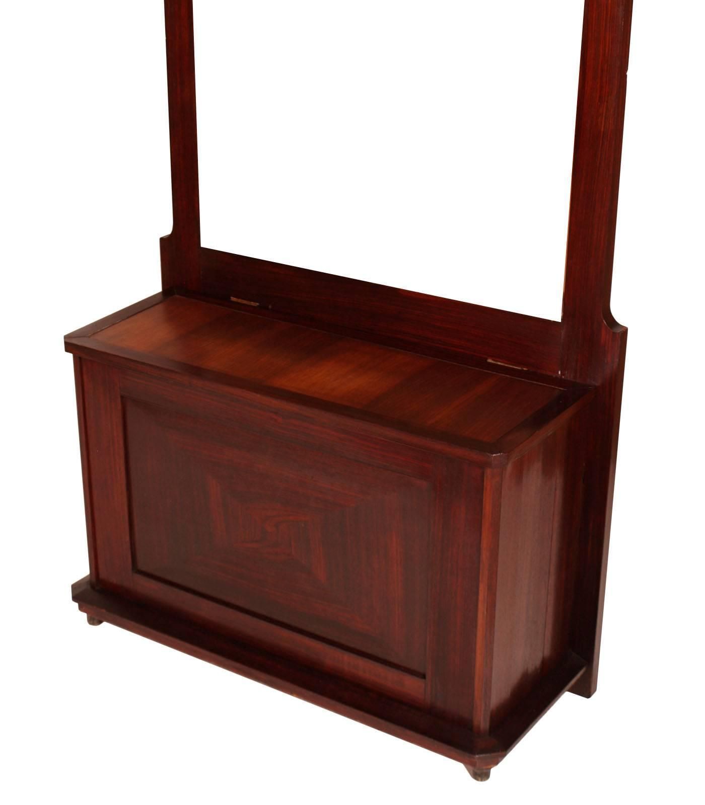 Art Deco Trunk Chest With Bevelled Mirror, Entrance Furniture In Mahogany Polished To Wax photo furniture