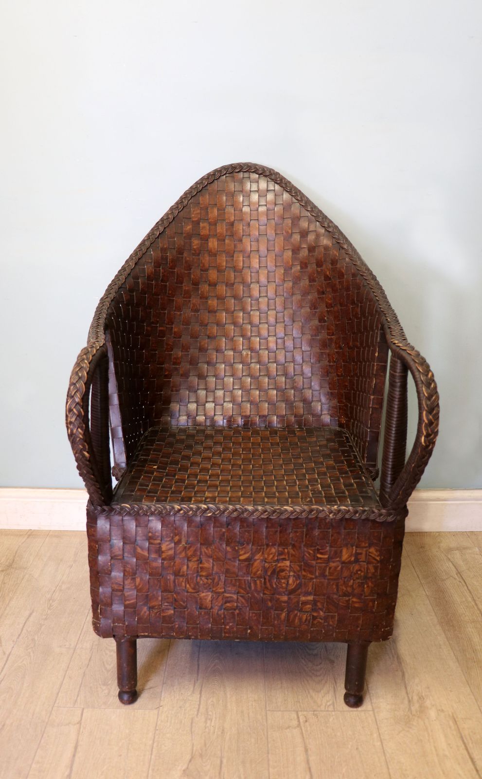 A Wonderful, Vintage High Back Patent Ply Fibre Armchair.