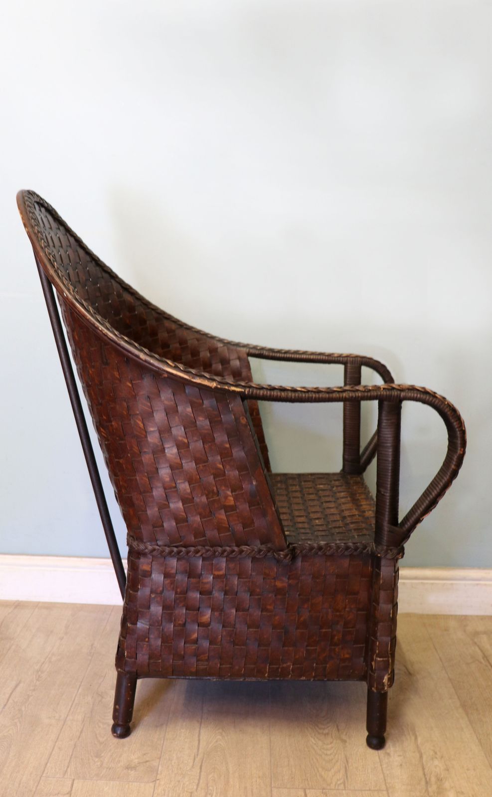 A Wonderful, Vintage High Back Patent Ply Fibre Armchair. photo vinterior