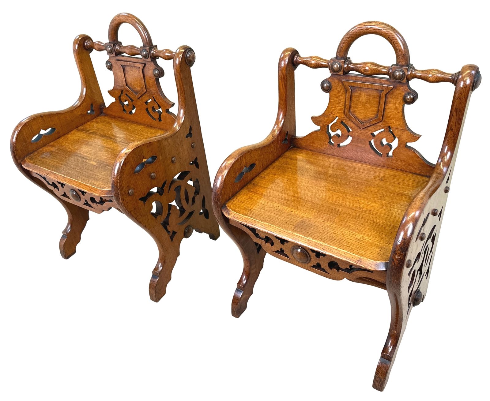 photo vinterior Pair Of 19th Century Oak Hall Seats (England, Circa 1880)