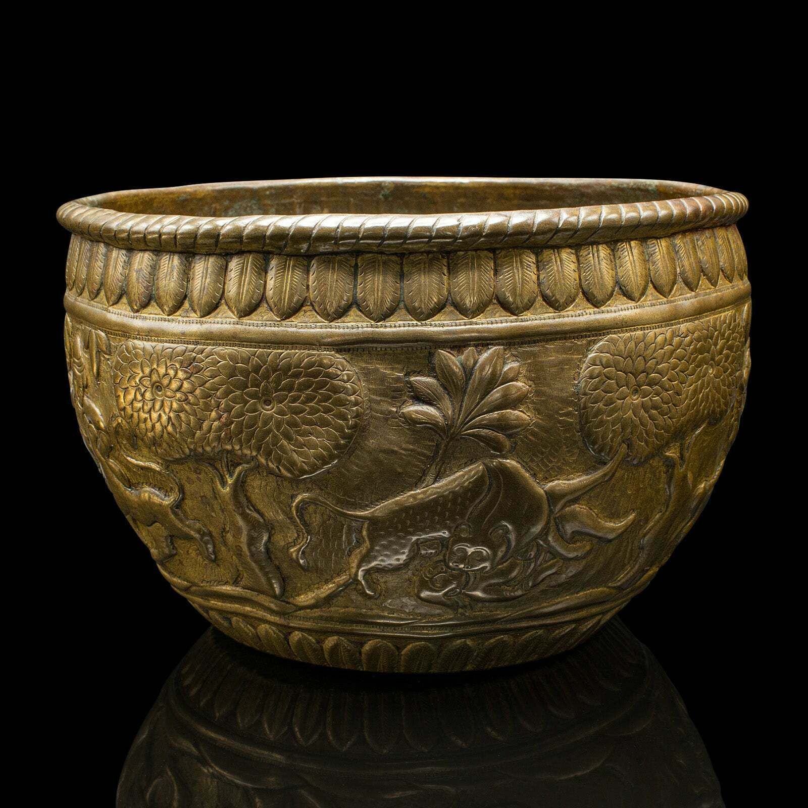 Antique Offering Bowl, Planter, South East Asian, Brass, Jardiniere, Victorian photo 495.0