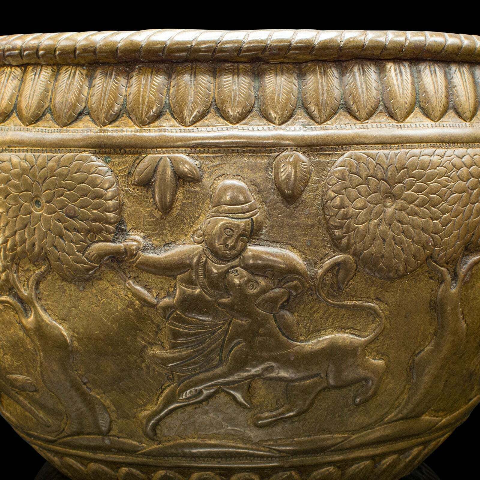 Antique Offering Bowl, Planter, South East Asian, Brass, Jardiniere, Victorian photo vintage