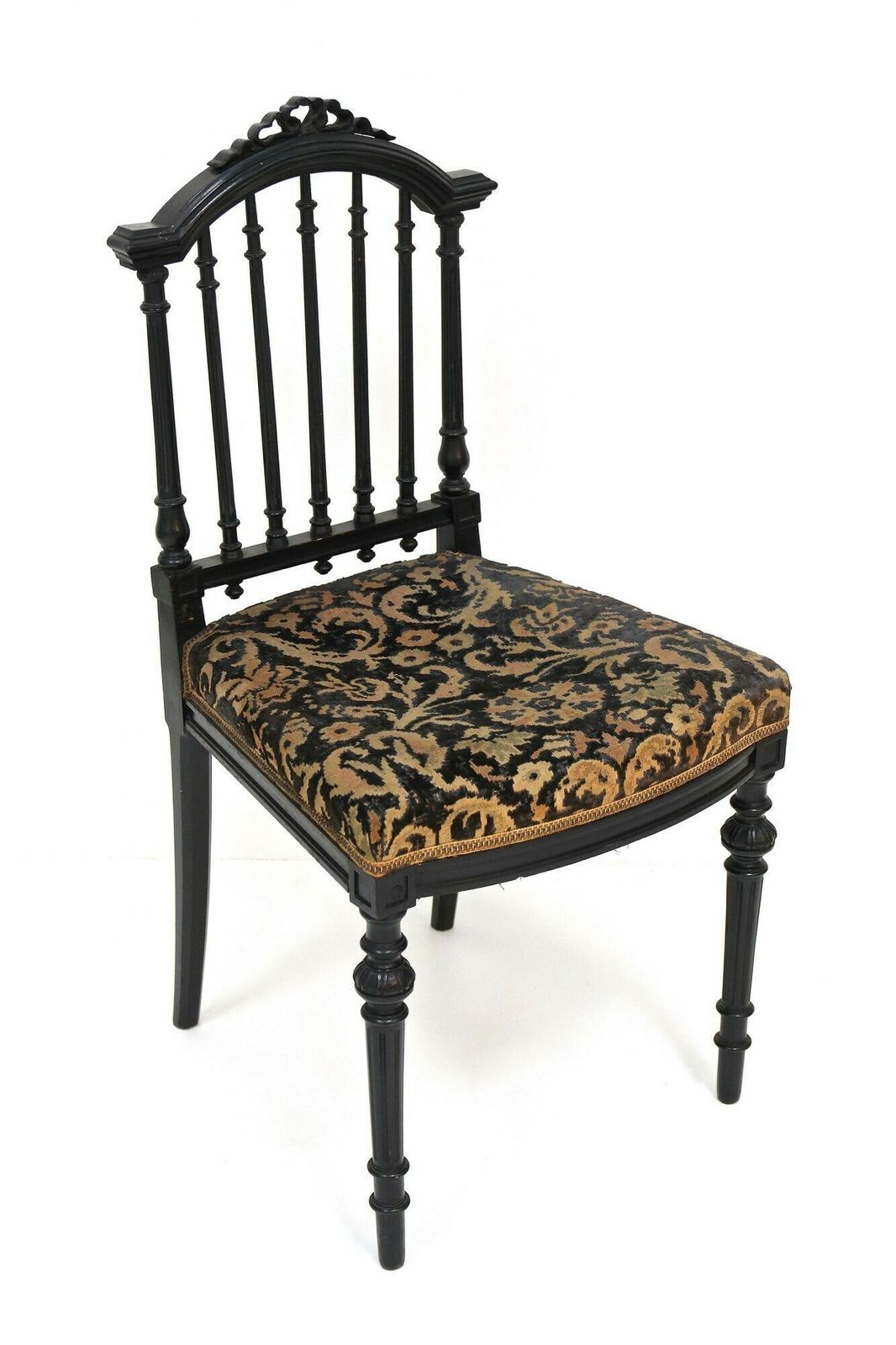 photo vinterior Pair Of Black 19th Century Side Chairs, Original Upholstery   Fr Ca. 1870