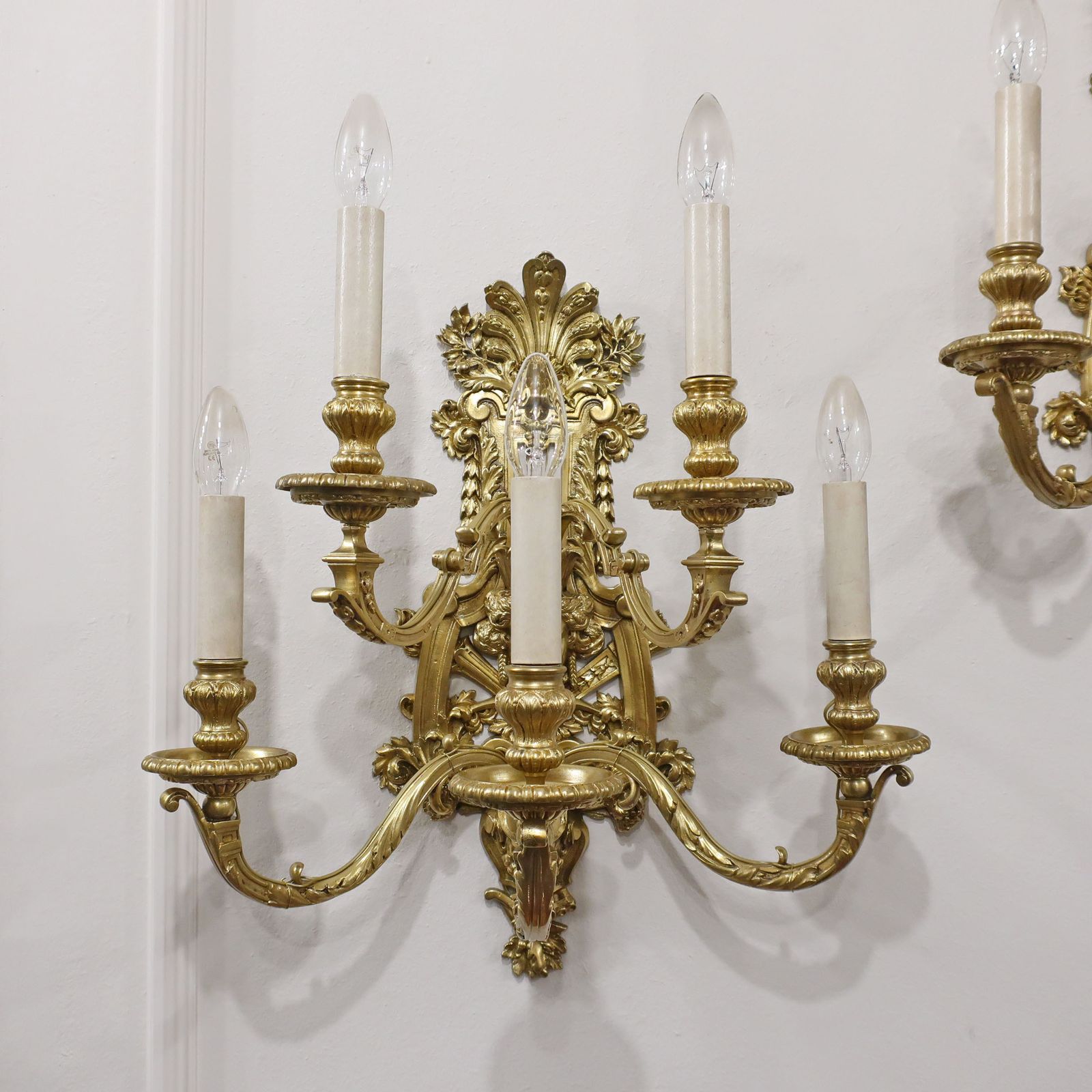 Pair Of French Early 19th Century Louis XIV Style Bronze Gilt Wall Lights photo furniture