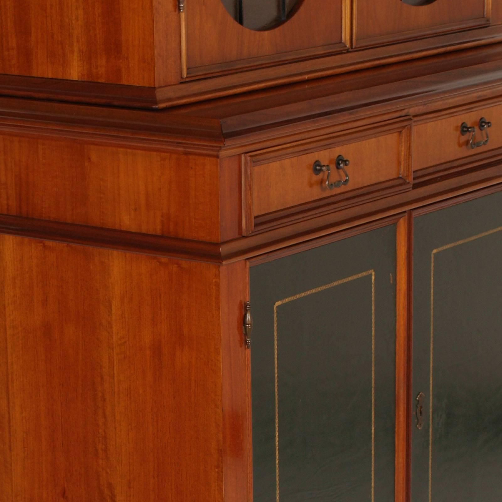 Italian Midcentury 1930s Bookcase Walnut Veneer With Two Drawers, Wax Polished photo Furniture