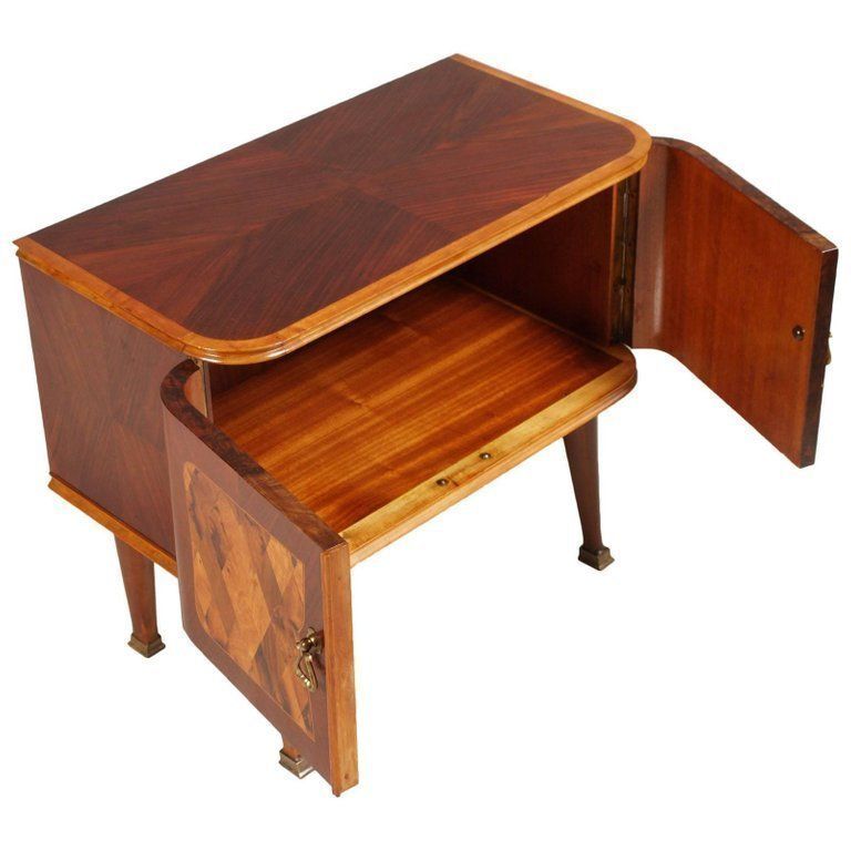 Midcentury Art Deco Nightstands Paolo Buffa Attributed Walnut Burl Inlaid Cantù photo for sale