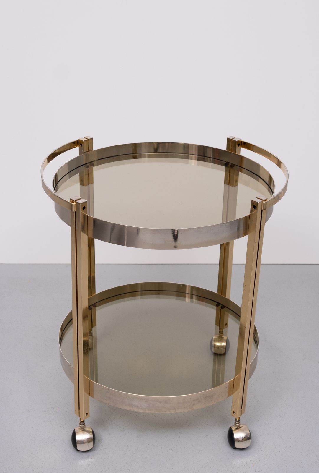 Hollywood Regency Round Brass And Nickel Serving Trolley 1970s photo furniture