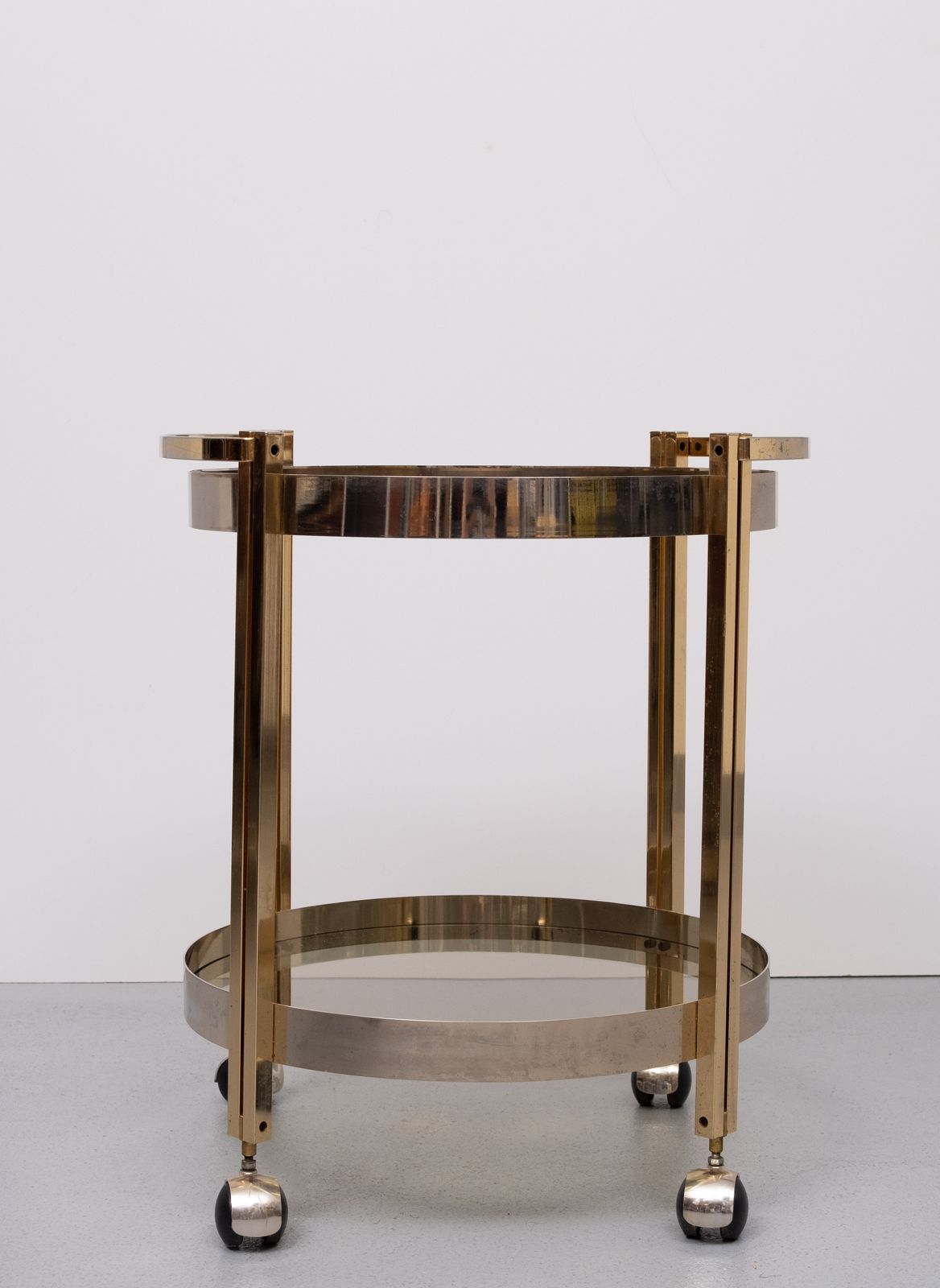 Hollywood Regency Round Brass And Nickel Serving Trolley 1970s photo 916.0