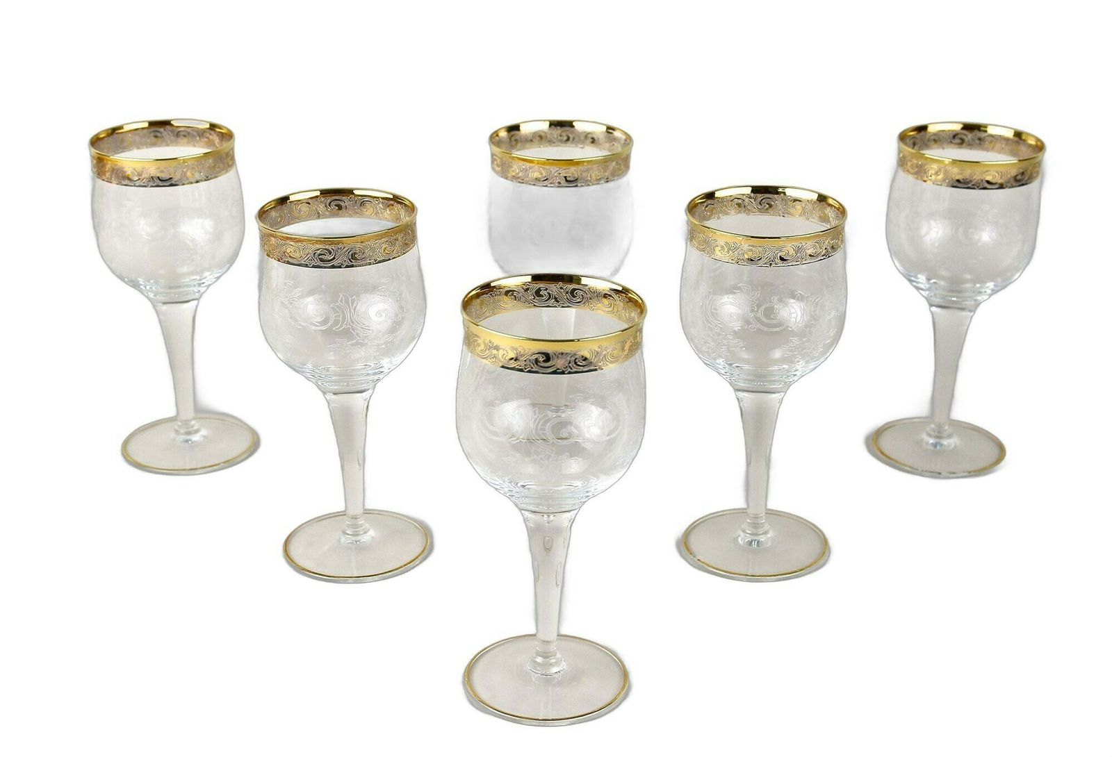 20th Century Murano Wine Glasses With Gold Rim, Set Of 6, Italy Ca. 1940