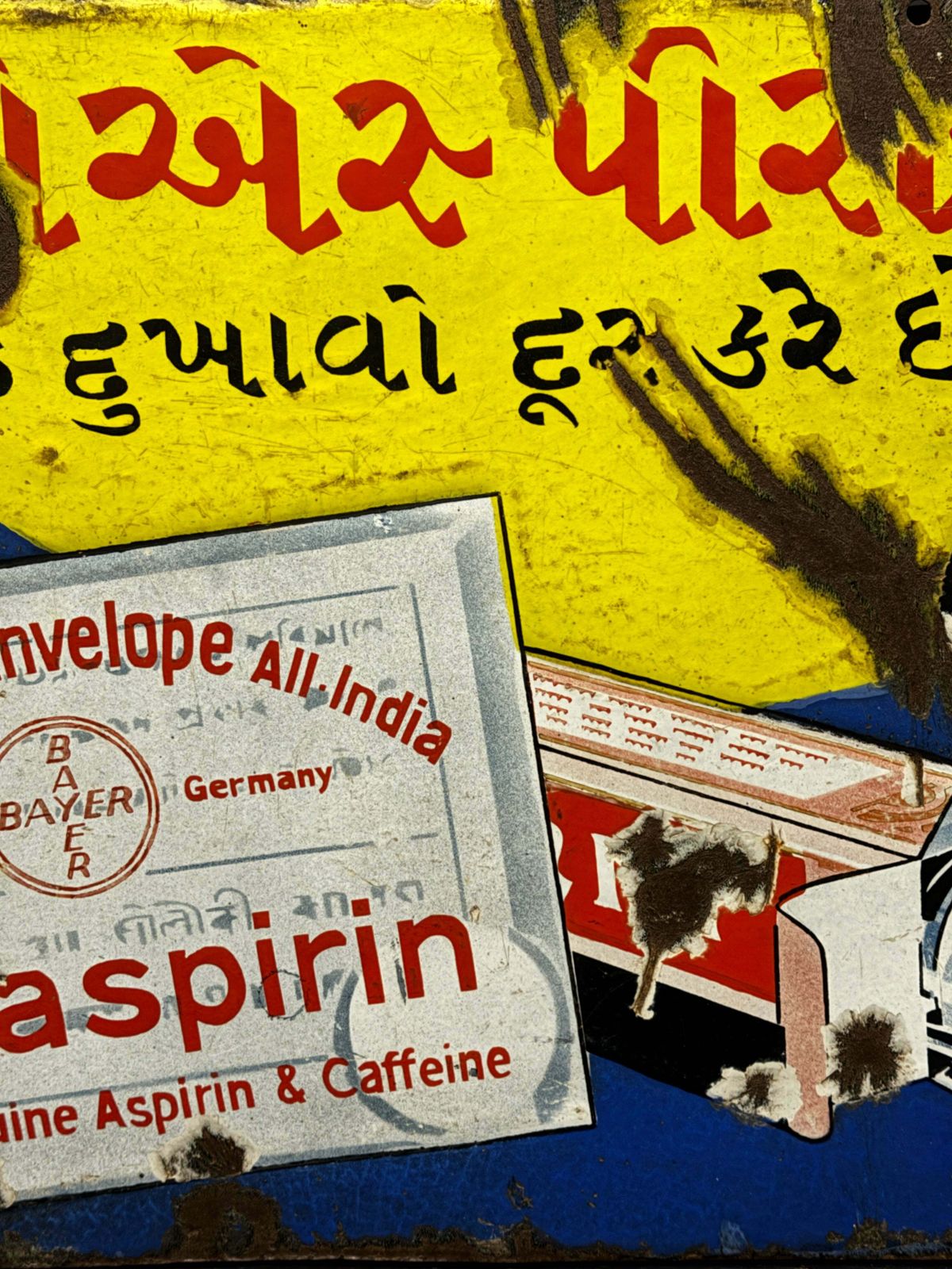 1940s Vintage Bayer Cafiaspirin Double Sided Enamel Advertising Sign photo Home Decor