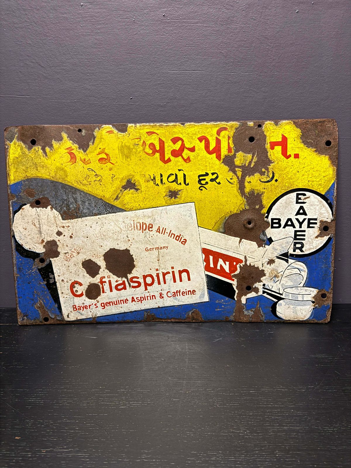 1940s Vintage Bayer Cafiaspirin Double Sided Enamel Advertising Sign photo buy