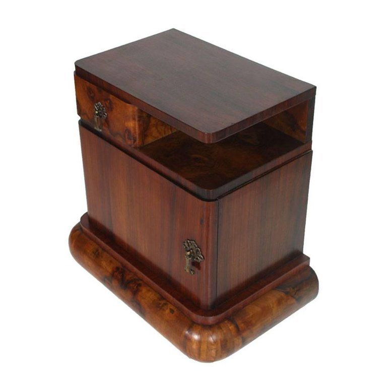 Sculptural Pair Of Art Deco Nightstands, Burl Walnut, Gaetano Borsani Attributed photo for sale