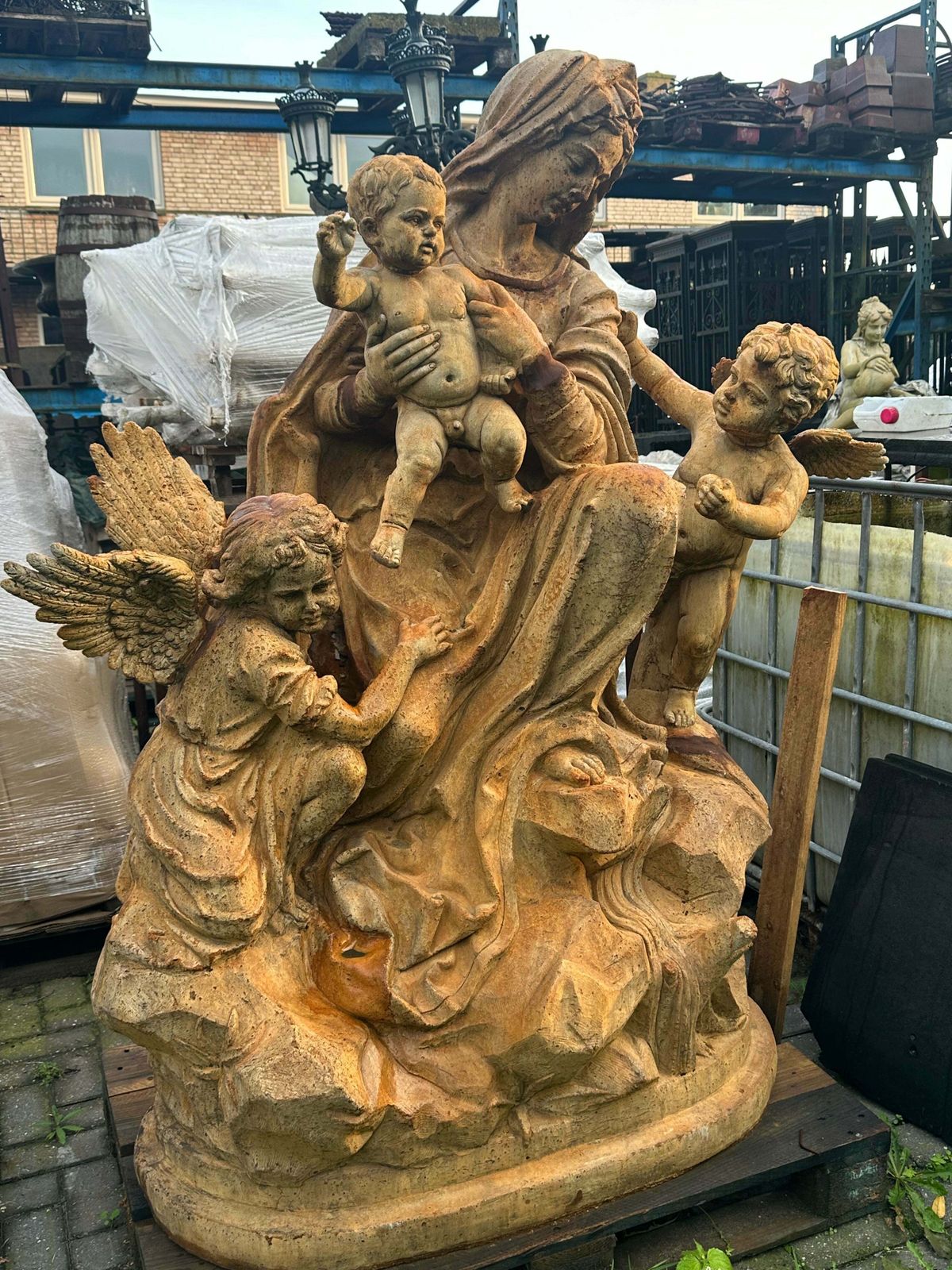 Beautiful French, Salvage Hand Made Statue, Mary And Cherubs (5ft Tall) photo furniture