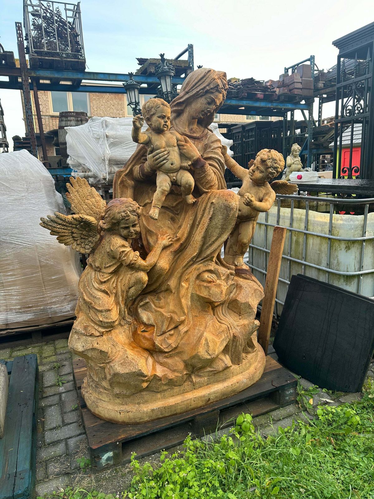 Beautiful French, Salvage Hand Made Statue, Mary And Cherubs (5ft Tall) photo for sale
