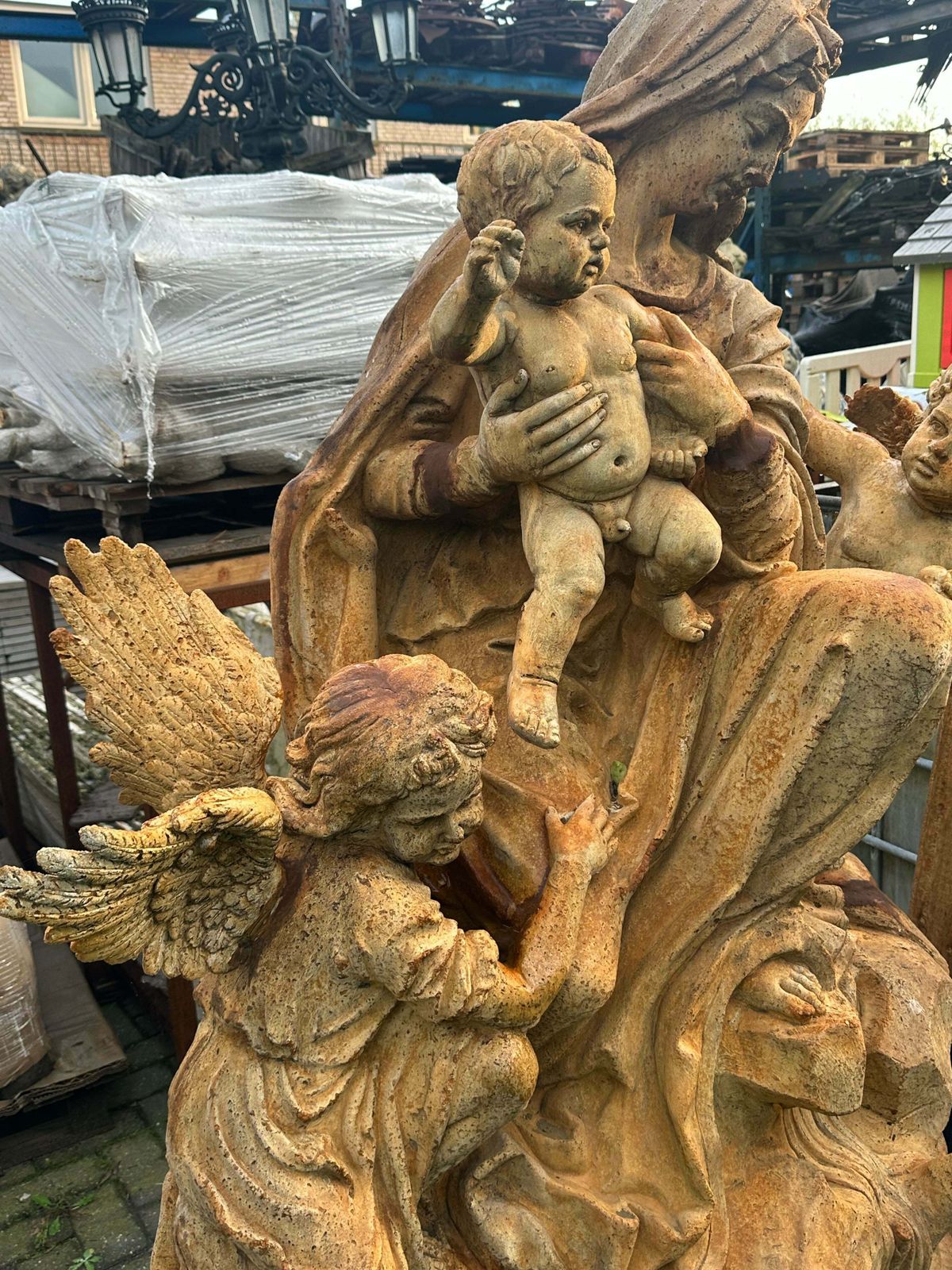 Beautiful French, Salvage Hand Made Statue, Mary And Cherubs (5ft Tall) photo Art
