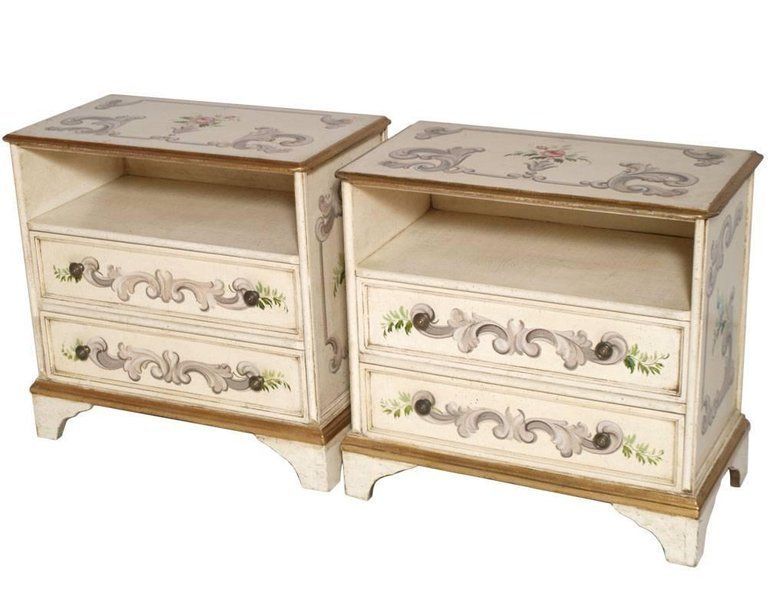 Venetian Mid Century Pair Of Hand Decorated And Laquered Nightstands photo Furniture