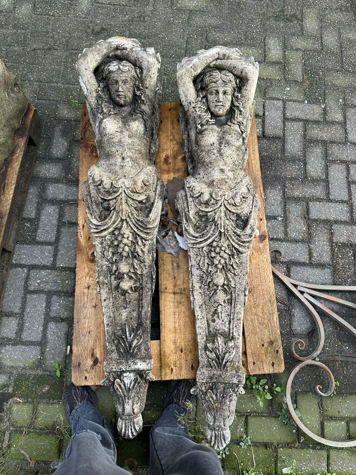 Matching Pair, French Decorative Stone Antique Columns photo for sale
