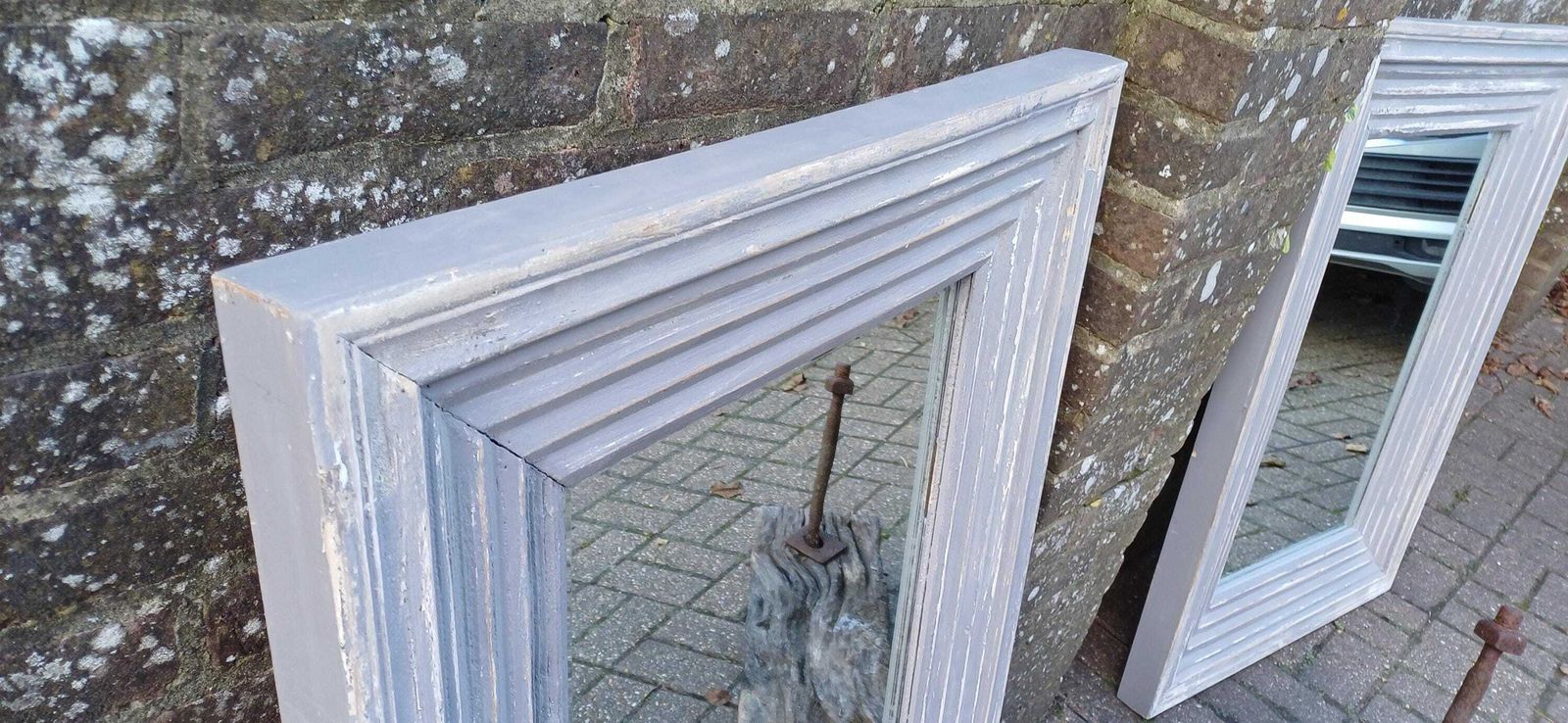Superb Pair Of Very Large Painted Grey Mirrors Bespoke Distressed Contemporary Finish Bevelled Glass. photo 595.0