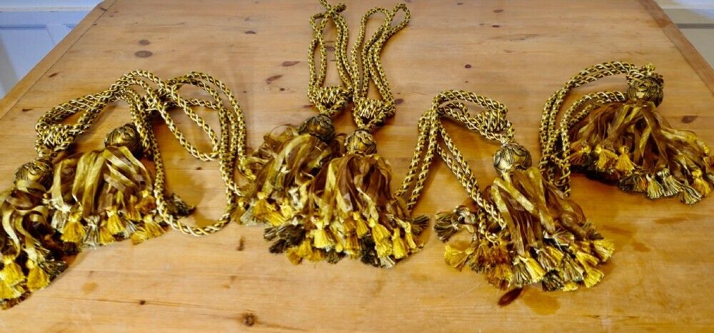 3 Beautiful Pairs Of Very Large Gold Silk Tassels photo for sale
