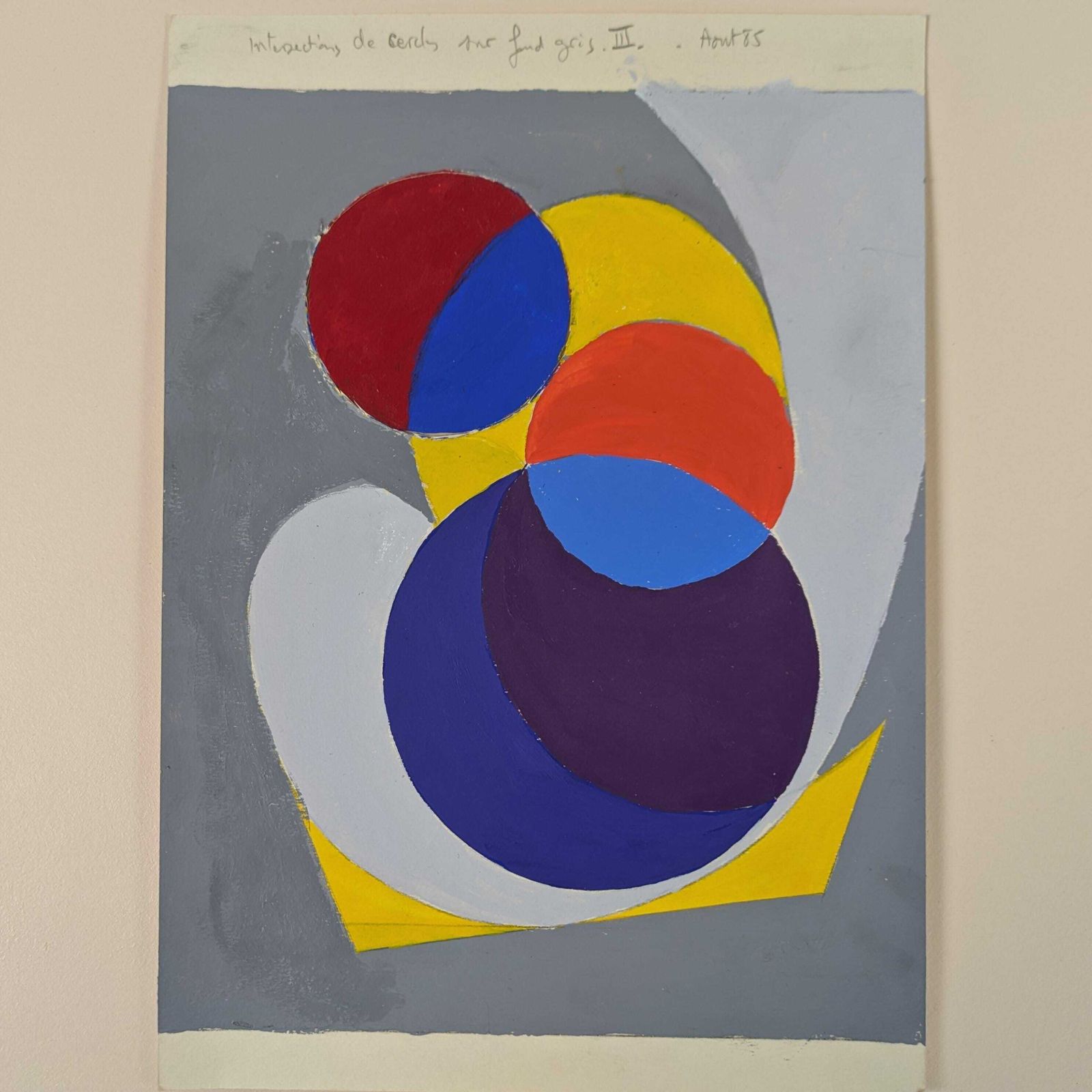 Vintage French Overlapping Modernist Abstract Art Painting On Paper 1980s By Jean Norel (1925   2009) photo furniture