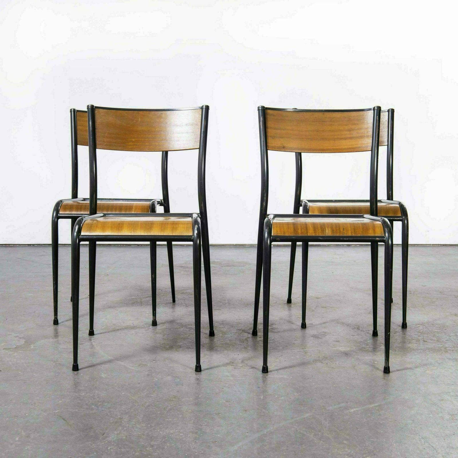 1950’s French Mullca Black Tapered Leg School Dining Chairs – Set Of Four