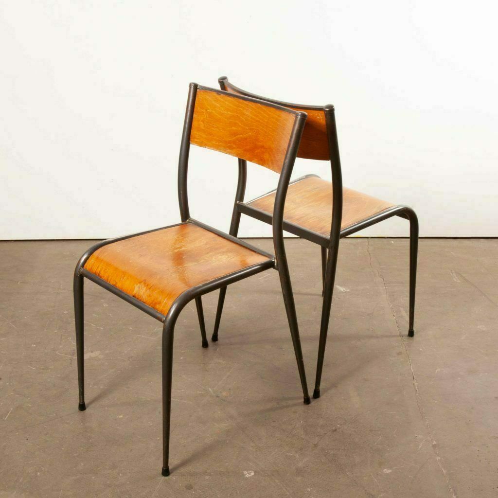 1950’s French Mullca Vintage Stacking School/Dining Chairs Tapered Leg Set Of Eight photo buy