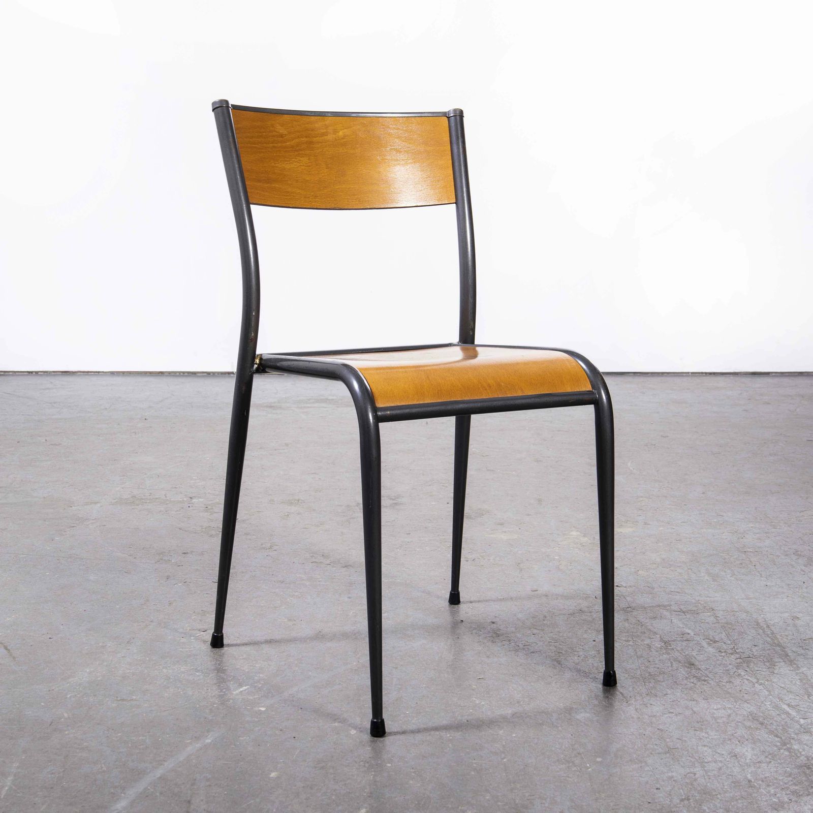 1950’s French Mullca Grey Tapered Leg School Dining Chairs – Set Of Six