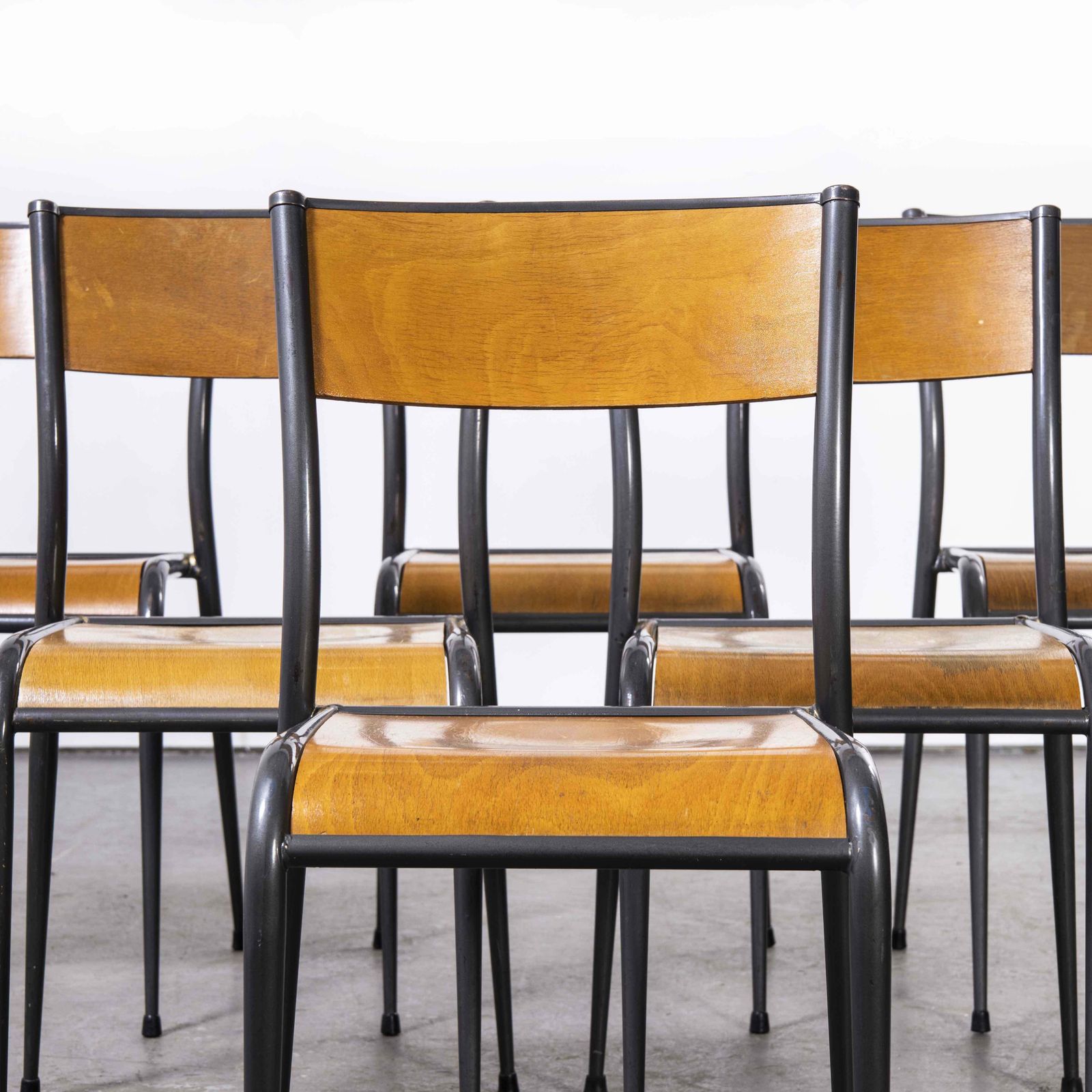 1950’s French Mullca Grey Tapered Leg School Dining Chairs – Set Of Six photo buy