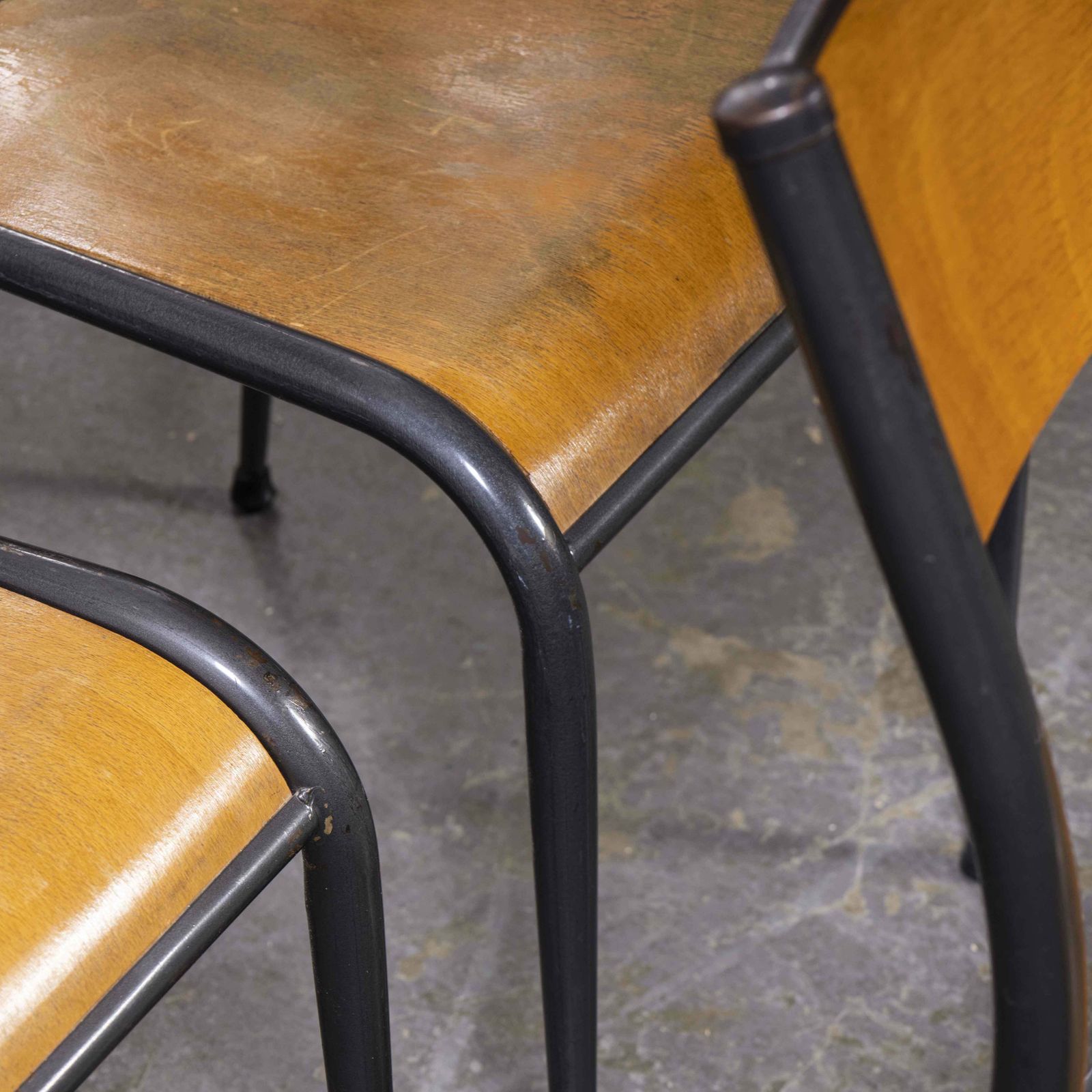 1950’s French Mullca Grey Tapered Leg School Dining Chairs – Set Of Six photo vintage