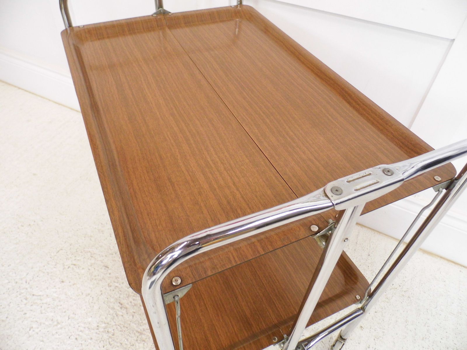 Vintage German Folding Formica Chrome Drinks Trolley Plantstand Unit Retro 1960s photo vinterior