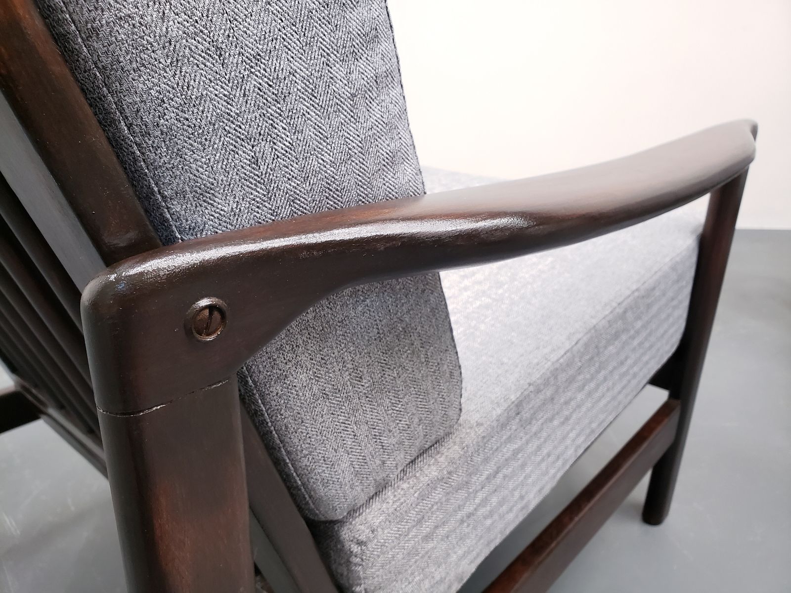 One Left   1960's Mid Century Lounger By Baczyk In Grey Tweed photo furniture