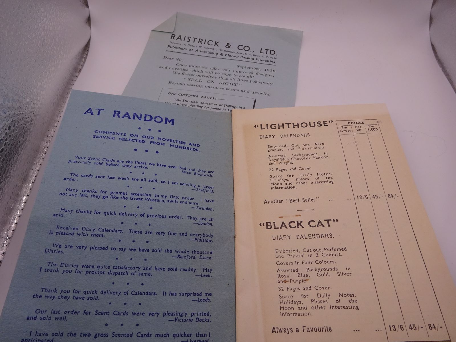 photo for sale Collection Of 1936/37 Calendar, Diary And Perfume Card Samples