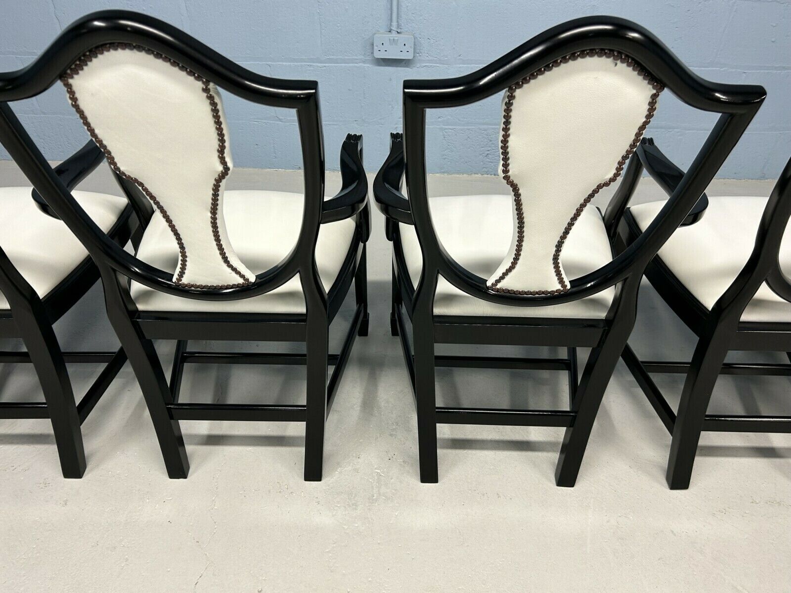 photo for sale 6 Stunning Elite Prince Of Wales Style Designer F&B Pitch Black & Lily White Real Leather/Hide Dining Chairs.