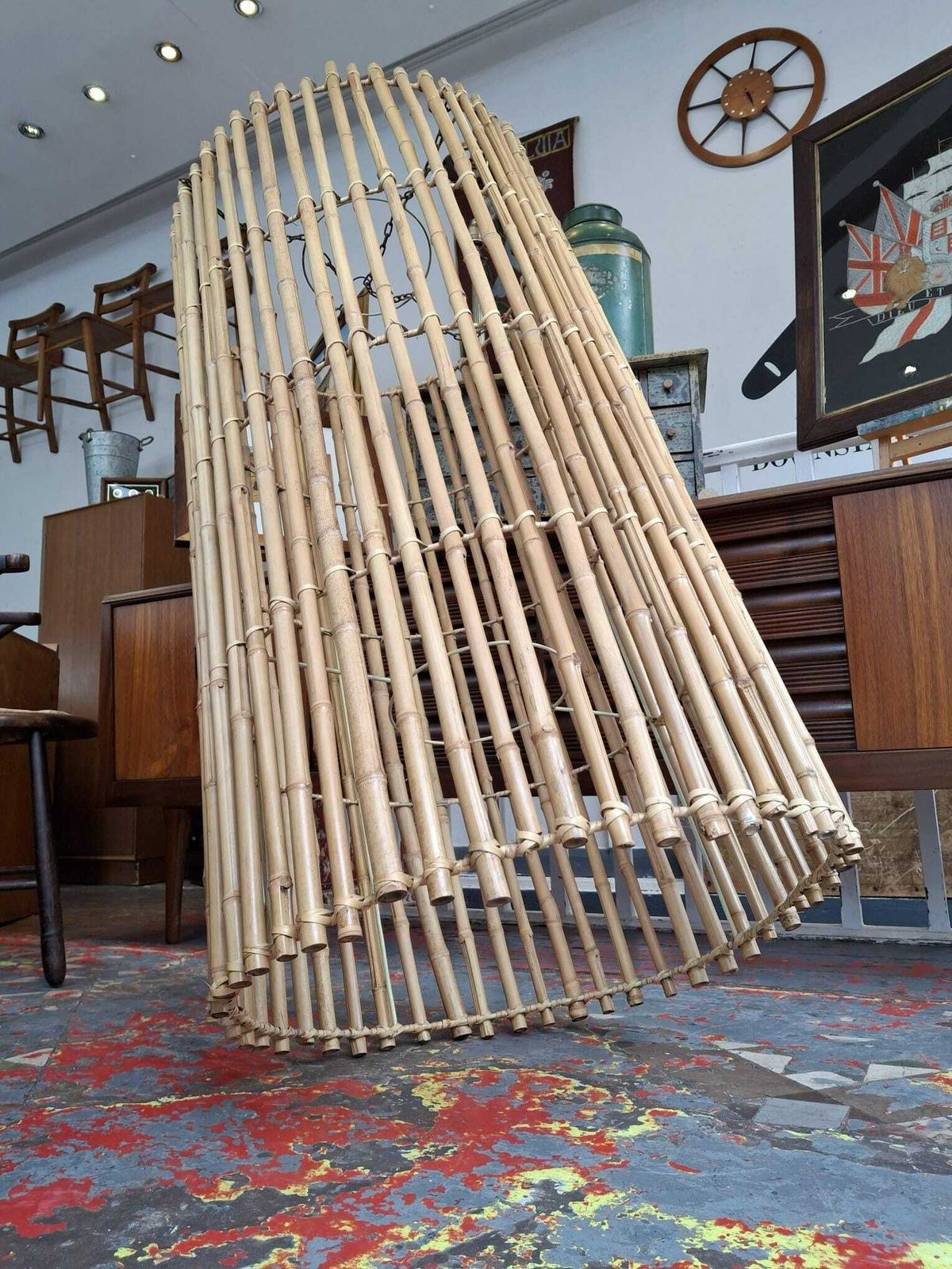 Large 1960s Italian Bamboo Ceiling Light Shade. photo for sale