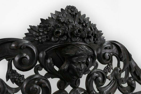 Baroque Richly Carved Black Wooden Sculptured Shelf, France, 1850s photo vinterior
