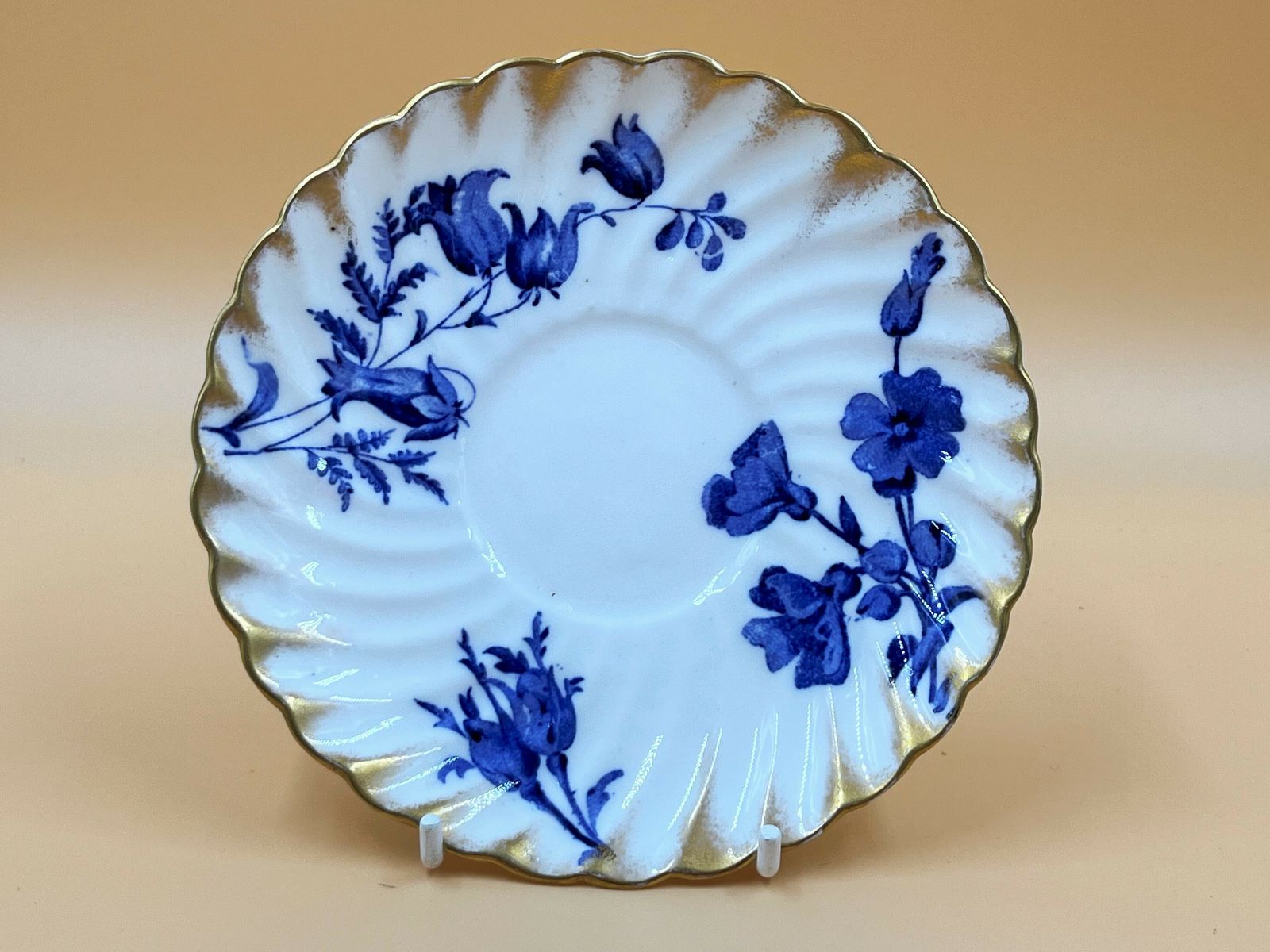 Antique Bishop & Stonier Porcelain Flow Blue And Gold Fluted Demitasse / Chocolate Cup And Saucer Duo. 7611h. C1880. photo 75.0