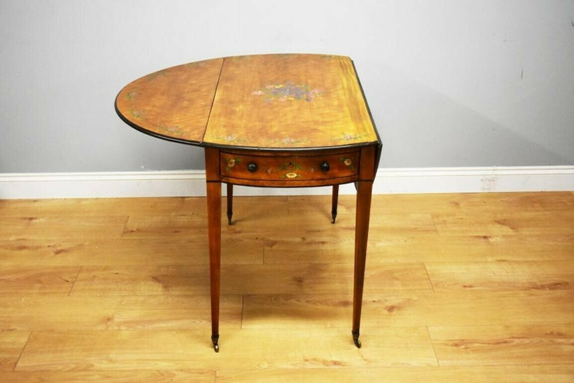 20th Century Edwardian Mahogany Hand Painted Satinwood Pembroke Table photo buy