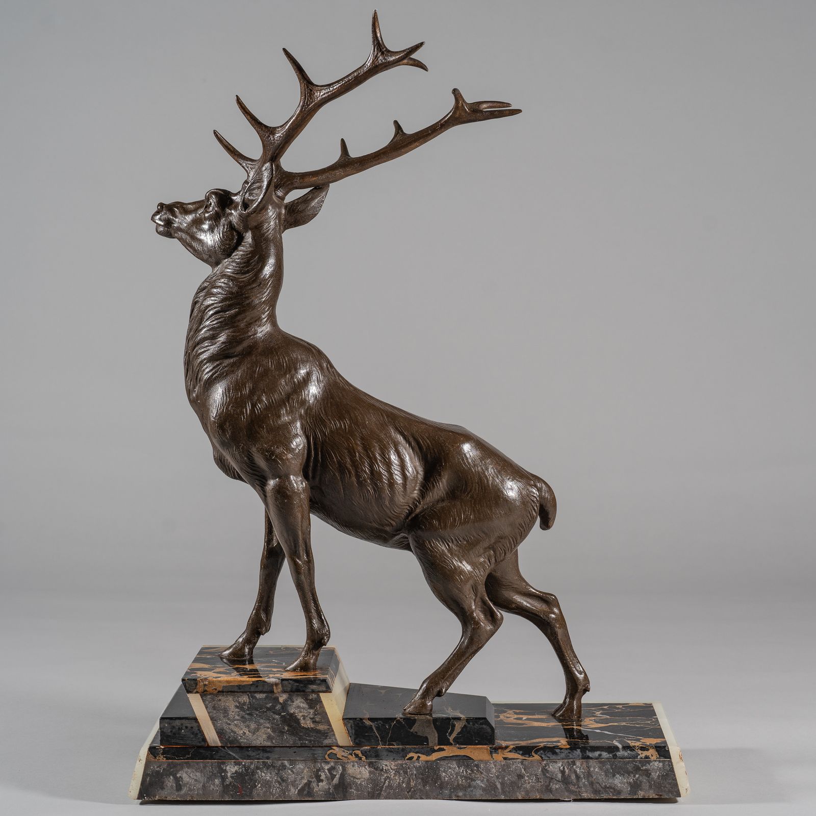 photo furniture Large French Art Deco Sculpture Of A Stag Set On A Marble And Onyx Base