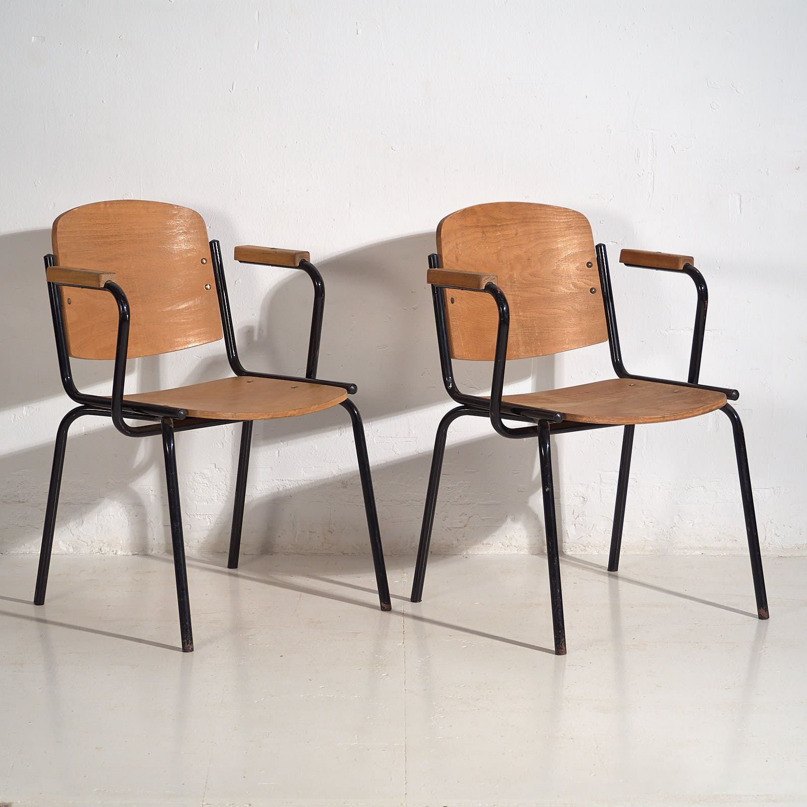 Industrial Style Chairs With Armrests (C.1950). Set Of 2 Pieces