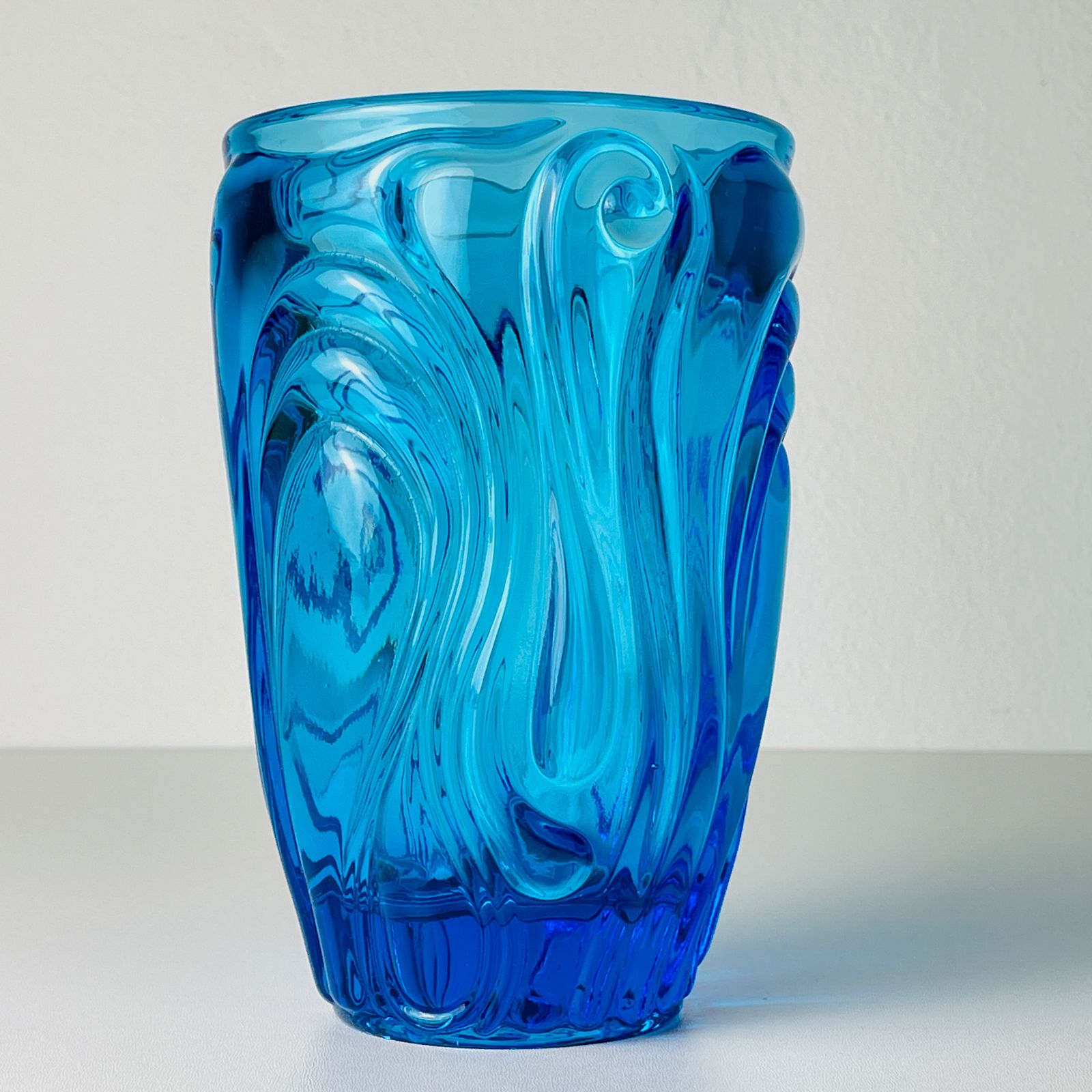 Home Decor Vintage Blue Art Glass Vase, Italy 1970s photo